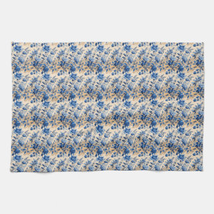 Vintage Fabric Toile de Jouy France Blue Flowers  Kitchen Towel