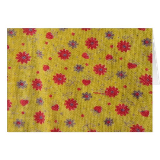 Vintage Fabric Yellow And Red Flowers and Hearts Cards (Front Horizontal)