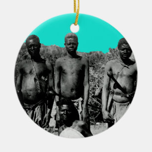 Vintage Faces of Africa Watercolor Black and White Ceramic Ornament