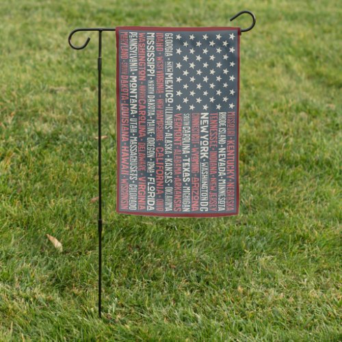 Vintage Faded American Flag State Names Words Art