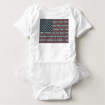 Vintage Faded American Flag State Names Words Art Baby Bodysuit Vintage Faded American Flag State Names Words Art Baby Bodysuit