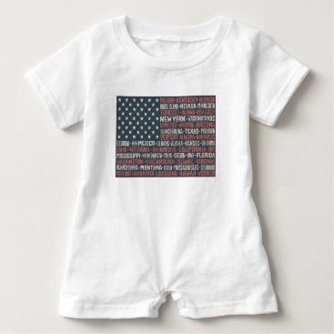 Vintage Faded American Flag State Names Words Art Baby Romper Vintage Faded American Flag State Names Words Art Baby Romper