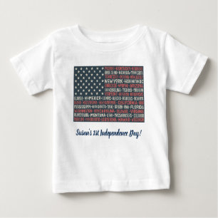 Vintage Faded American Flag State Names Words Art Baby T-Shirt