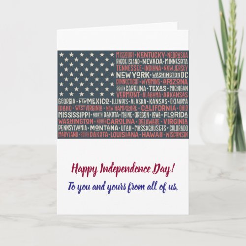 Vintage Faded American Flag State Names Words Art Card