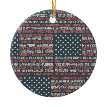 Vintage Faded American Flag State Names Words Art Ceramic Ornament Vintage Faded American Flag State Names Words Art Ceramic Ornament