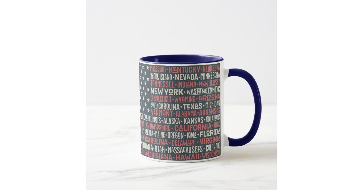 Vintage Faded American Flag State Names Words Art, Zazzle