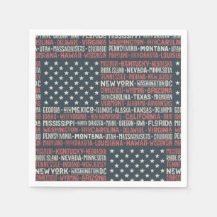 Vintage Faded American Flag State Names Words Art Napkins