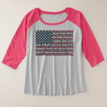 Vintage Faded American Flag State Names Words Art Plus Size Raglan T-Shirt Vintage Faded American Flag State Names Words Art Plus Size Raglan T-Shirt