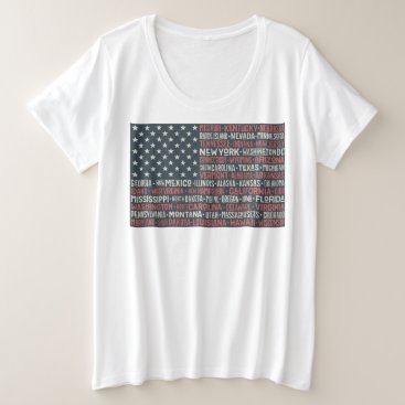 Vintage Faded American Flag State Names Words Art Plus Size T-Shirt Vintage Faded American Flag State Names Words Art Plus Size T-Shirt