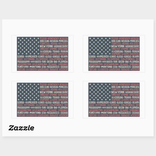 Vintage Faded American Flag State Names Words Art Rectangular Sticker