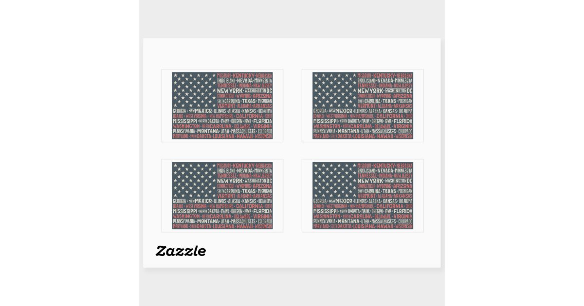 Vintage Faded American Flag State Names Words Art Rectangular Sticker