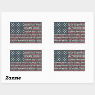 Vintage Faded American Flag State Names Words Art Rectangular Sticker