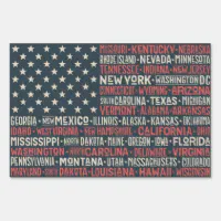 Vintage Faded American Flag State Names Words Art Rectangular Sticker