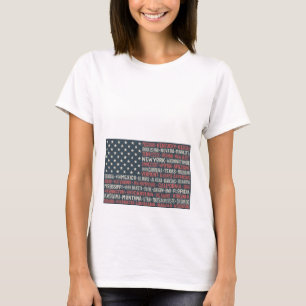 Vintage Faded American Flag State Names Words Art T-Shirt