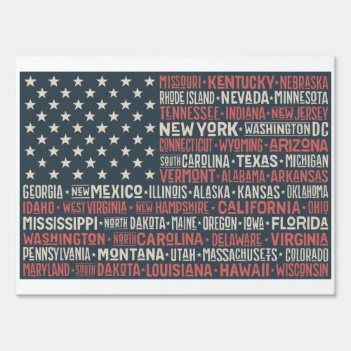 Vintage Faded American Flag State Names Words Sign
