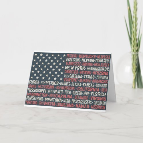 Vintage Faded American Flag State Words Art Card