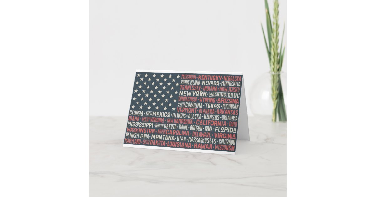 Vintage Faded American Flag State Names Words Art, Zazzle