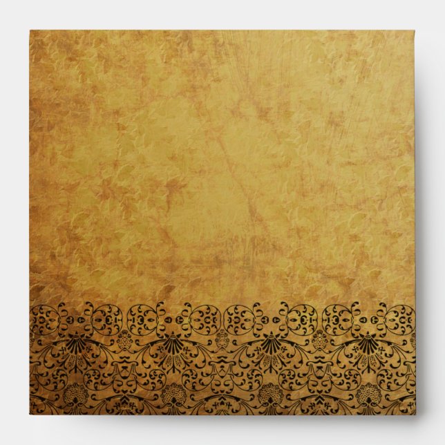 Vintage faded black gold swirl damask envelope (Front)