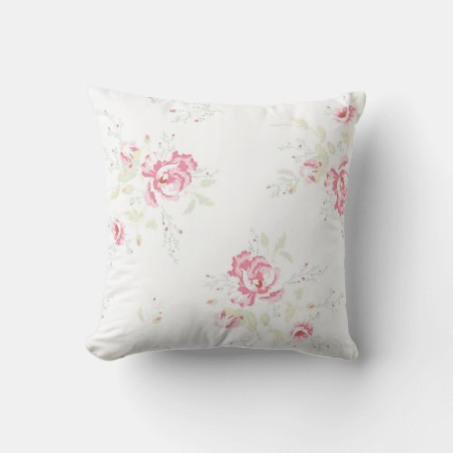Vintage Faded Floral Throw Pillow_Pink Flowers Throw Pillow