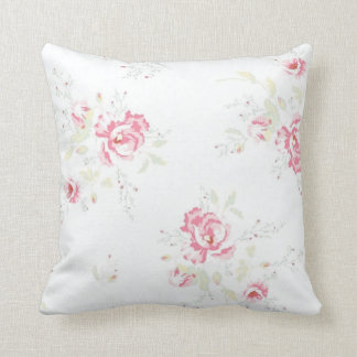 Vintage Faded Floral Throw Pillow-Pink Flowers Throw Pillow