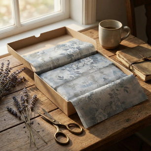 Vintage Faded Floral Wallpaper - Blue & White Anti Tissue Paper