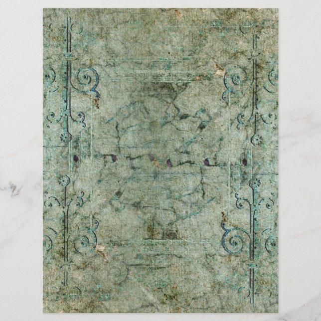 Vintage Faded Green Grunge Scrapbook Paper (Front)