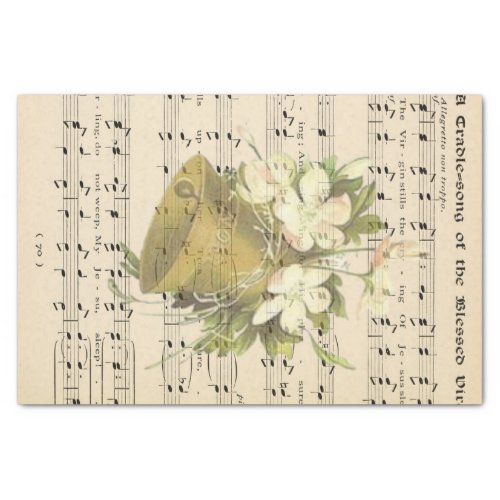 Vintage Faded Music Sheets Gold Bell Decoupage Tissue Paper