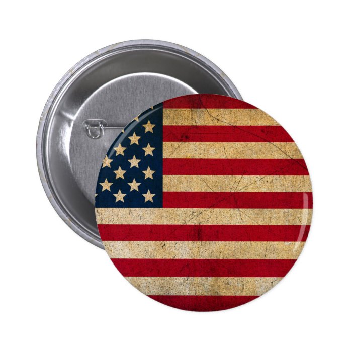 Vintage Faded Old US American Flag Antique Grunge Pinback Buttons