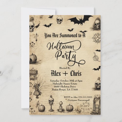 Vintage Faded Parchment Halloween Party Invitation