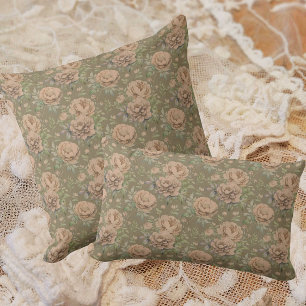 Vintage Faded Peachy Pink Roses Dusty Green  Throw Pillow