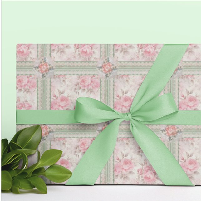 Vintage Faded Roses All Occasion  Wrapping Paper (Beautiful roses and lace all occasion gift wrap!)