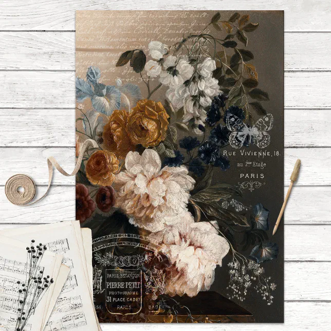 Vintage Faded Roses and Ephemera Decoupage Tissue Paper | Zazzle