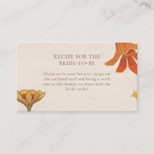 Vintage Faecore Floral Bridal Shower Recipe Enclosure Card