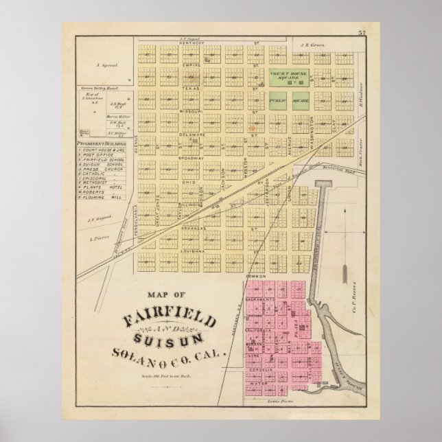 Vintage Fairfield CA Map (1878) Poster (Front)
