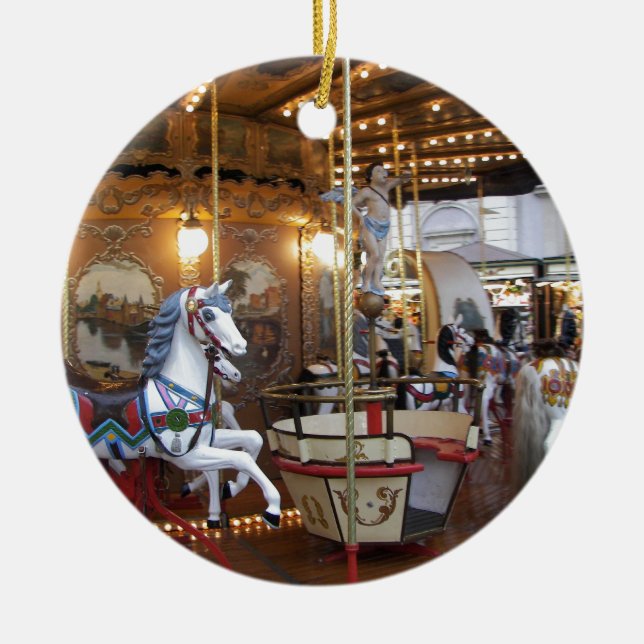 Vintage Fairground Carousel Ceramic Ornament (Front)