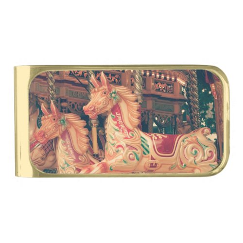 Vintage Fairground Carousel Horses Gold Finish Money Clip