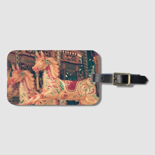 Vintage Fairground Carousel Horses Luggage Tag