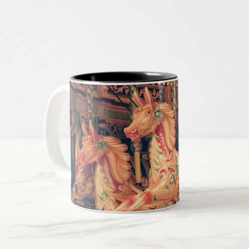 Vintage Fairground Carousel Horses Two_Tone Coffee Mug