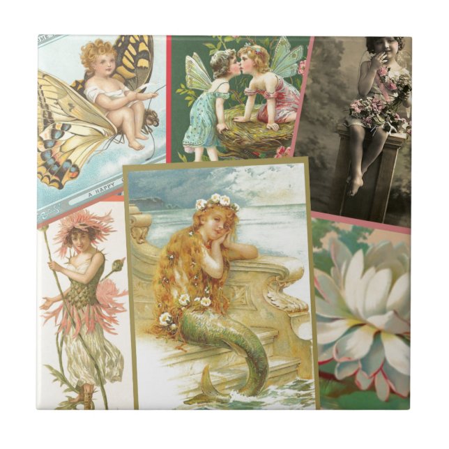 Vintage Fairies and Mermaids Ceramic Tile (Front)