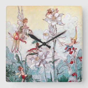 Vintage Fairies at Play Square Wall Clock