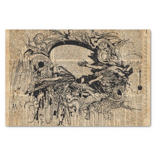 Vintage Fairies Magic Illustration Antique Ink Art Tissue Paper