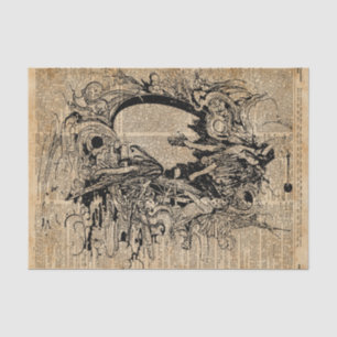 Vintage Fairies Magic Illustration Antique Ink Art Tissue Paper