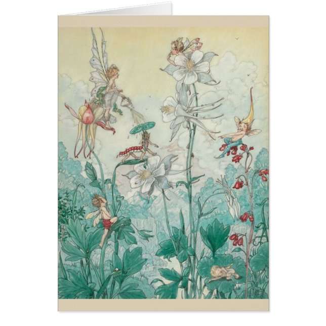 Vintage - Fairies Playing in a Garden, (Front)