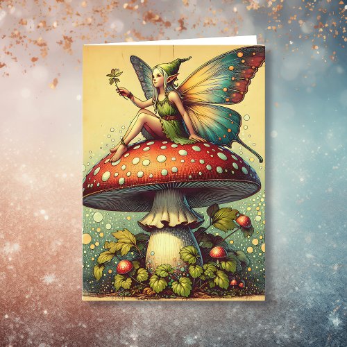 Vintage Fairy and Mushrooms Happy Birthday