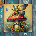 Vintage Fairy and Mushrooms  Jigsaw Puzzle<br><div class="desc">A vintage fairy siting on a retro mushroom puzzle with a sweet fairytale theme.</div>