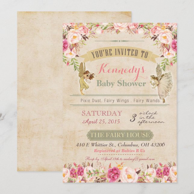 Vintage Fairy Baby Shower Invitation (Front/Back)
