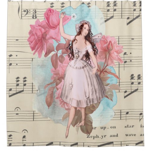 Vintage Fairy Ballerina Dancing Music Shower Curtain