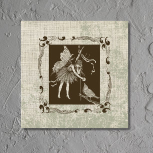 Vintage Fairy & Bird Metal Print
