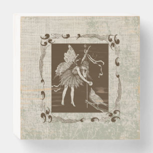 Vintage Fairy & Bird Wooden Box Sign