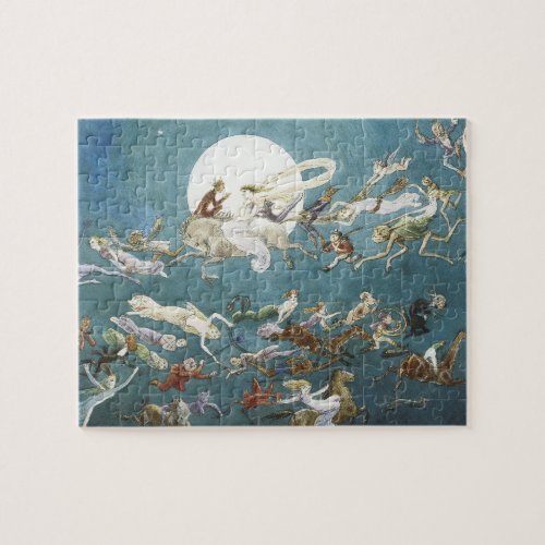 Vintage Fairy Dance Around The Moon Jigsaw Puzzle